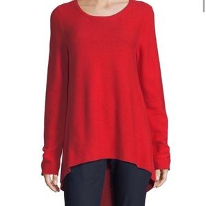 Eileen Fisher Black High-Lo 100% Organic Cotton Long Sleeve Thin Knit Sweater